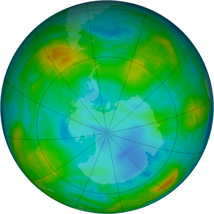 Antarctic ozone map for 13 July 1990